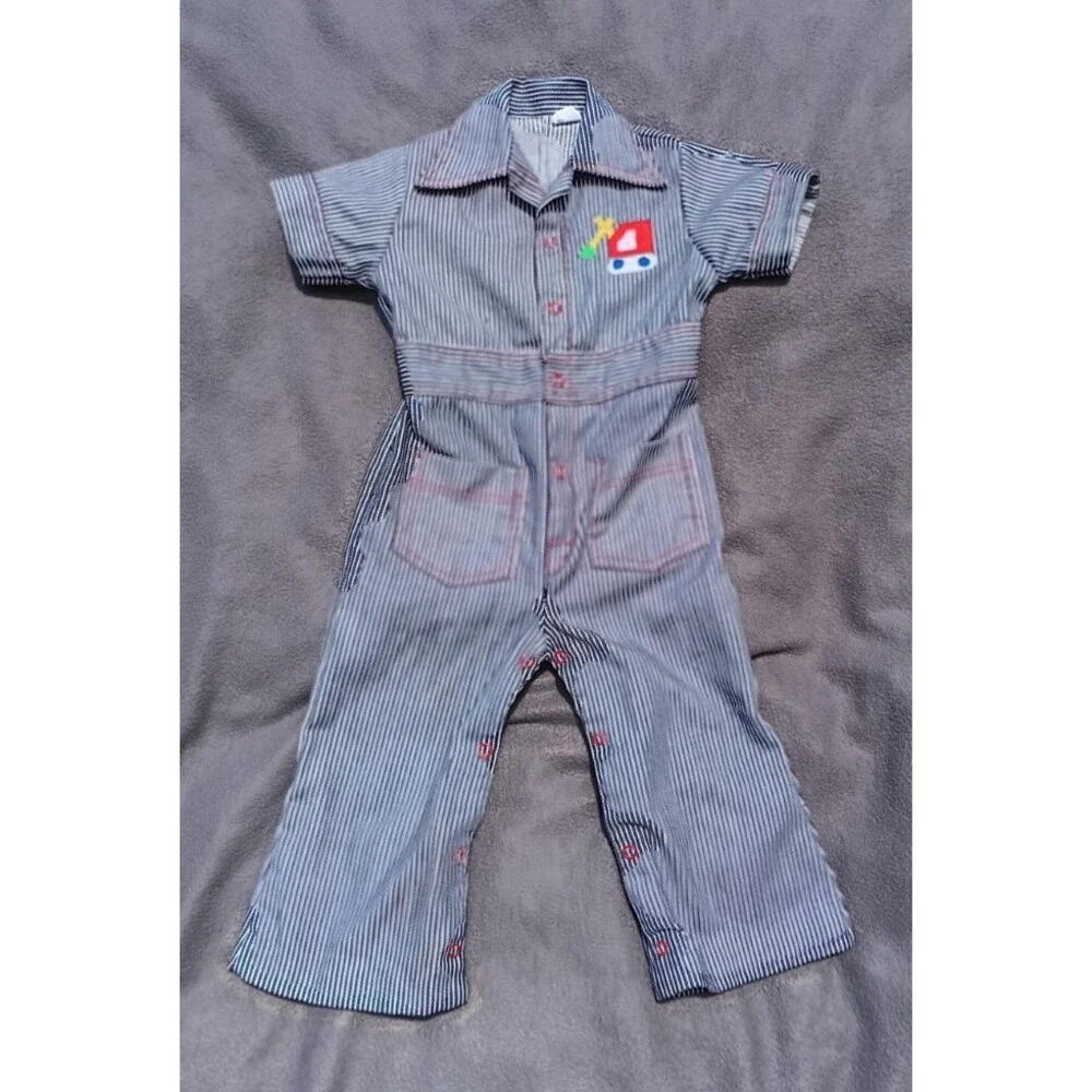Vintage 1950s Toddler Railroad Engineer Coveralls Costume Halloween Striped Rare